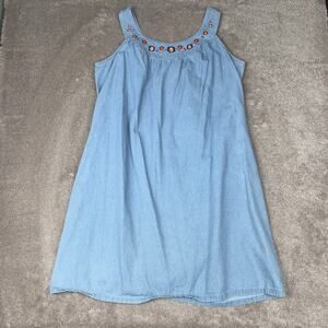 Light Wash Floral Denim Dress Only Necessities Embroidered Size 1X Cottage